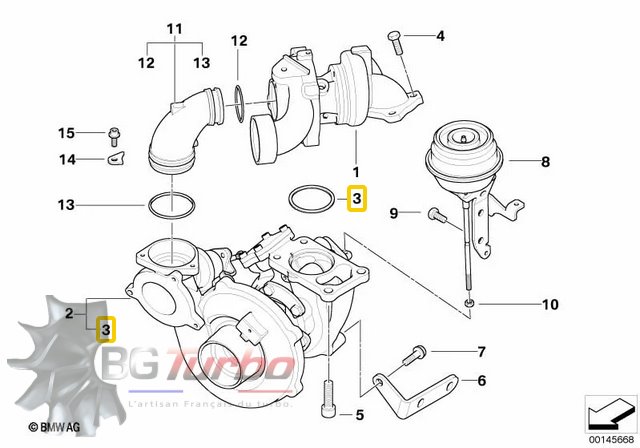 ANNEAU ENTRETOISE ENTRE TURBO ET COLLECTEUR D'ECHAPPEMENT BMW 5326-970-0000 - ERGOT CENTRÉ - PIECE OE

